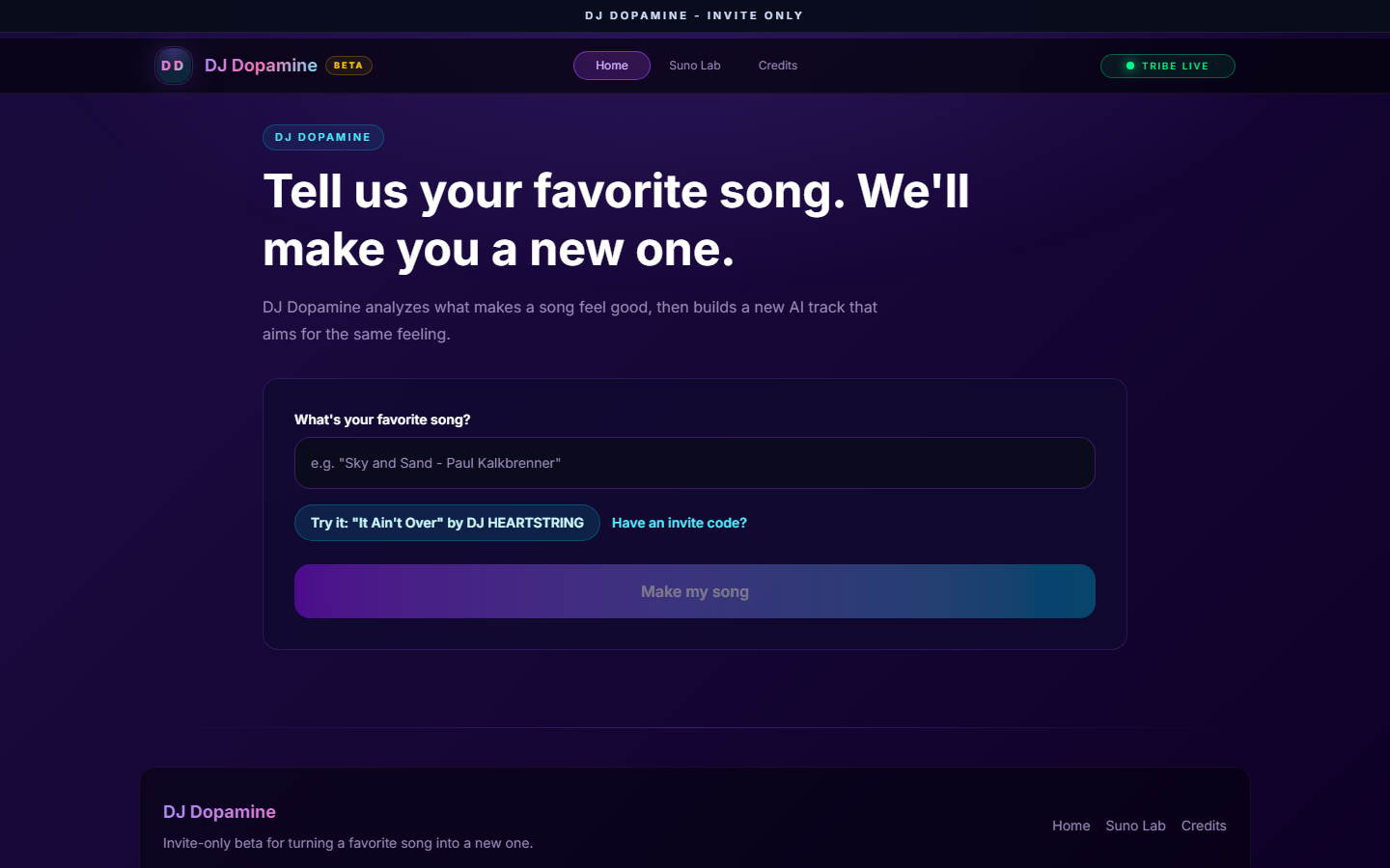 DJ Dopamine homepage screenshot